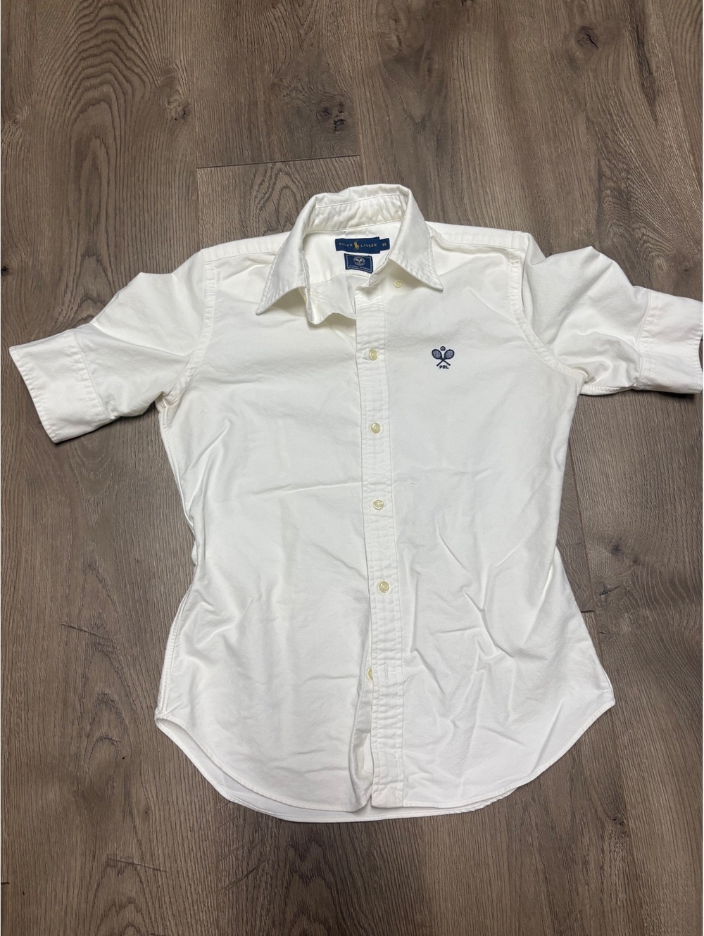 Ralph Lauren white short sleeve button down shirt with tennis logo Wimbledon XS